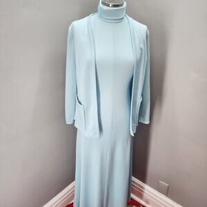 80s Vintage Jonathan Logan Baby Blue 2 Piece Maxi Dress - S